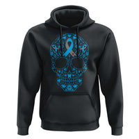 Diabetes Awareness Skull Hoodie Blue Ribbon T1D Support Sugar Skull - Wonder Print Shop