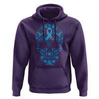 Diabetes Awareness Skull Hoodie Blue Ribbon T1D Support Sugar Skull - Wonder Print Shop