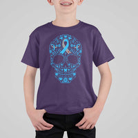 Diabetes Awareness Skull T Shirt For Kid Blue Ribbon T1D Support Sugar Skull - Wonder Print Shop