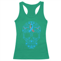 Diabetes Awareness Skull Racerback Tank Top Blue Ribbon T1D Support Sugar Skull - Wonder Print Shop