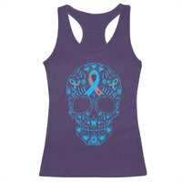 Diabetes Awareness Skull Racerback Tank Top Blue Ribbon T1D Support Sugar Skull - Wonder Print Shop