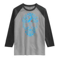 Diabetes Awareness Skull Raglan Shirt Blue Ribbon T1D Support Sugar Skull - Wonder Print Shop