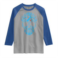 Diabetes Awareness Skull Raglan Shirt Blue Ribbon T1D Support Sugar Skull - Wonder Print Shop