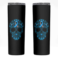 Diabetes Awareness Skull Skinny Tumbler Blue Ribbon T1D Support Sugar Skull - Wonder Print Shop