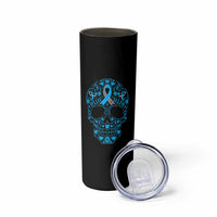 Diabetes Awareness Skull Skinny Tumbler Blue Ribbon T1D Support Sugar Skull - Wonder Print Shop
