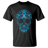 Diabetes Awareness Skull T Shirt Blue Ribbon T1D Support Sugar Skull - Wonder Print Shop