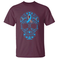 Diabetes Awareness Skull T Shirt Blue Ribbon T1D Support Sugar Skull - Wonder Print Shop
