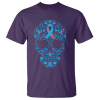 Diabetes Awareness Skull T Shirt Blue Ribbon T1D Support Sugar Skull - Wonder Print Shop