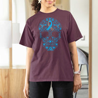 Diabetes Awareness Skull T Shirt For Women Blue Ribbon T1D Support Sugar Skull - Wonder Print Shop