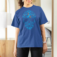 Diabetes Awareness Skull T Shirt For Women Blue Ribbon T1D Support Sugar Skull - Wonder Print Shop