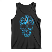 Diabetes Awareness Skull Tank Top Blue Ribbon T1D Support Sugar Skull - Wonder Print Shop