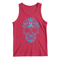 Diabetes Awareness Skull Tank Top Blue Ribbon T1D Support Sugar Skull - Wonder Print Shop