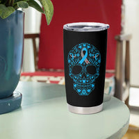 Diabetes Awareness Skull Tumbler Cup Blue Ribbon T1D Support Sugar Skull - Wonder Print Shop