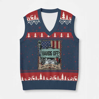 Funny Hands Off With Justice For All V-Neck Knit Sweater Vest Statue Of Liberty American Flag - Wonder Print Shop