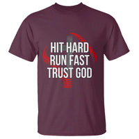 Hit Hard Run Fast Trust God Christian Baseball T Shirt