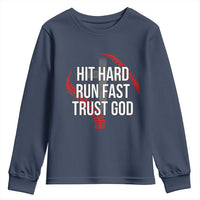 Hit Hard Run Fast Trust God Christian Baseball Youth Sweatshirt