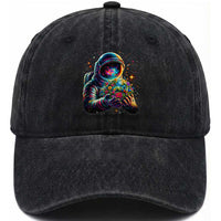Astronaut Earth Flowers Spaceman Planet Galaxy Universe Washed Cotton Baseball Cap