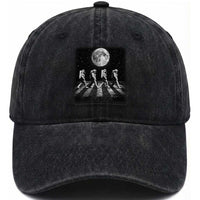 Astronauts Walking In Space Galaxy Moon Planet Washed Cotton Baseball Cap