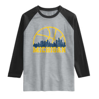 Michigan Fan Basketball Grooves Skyline MI State Raglan Shirt