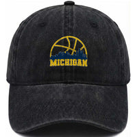 Michigan Fan Basketball Grooves Skyline MI State Washed Cotton Baseball Cap