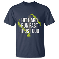 Hit Hard Run Fast Trust God Christian Softball T Shirt