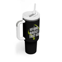 Hit Hard Run Fast Trust God Christian Softball Tumbler With Handle