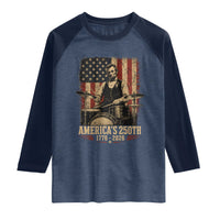 America's 250th Abraham Lincoln Playing Guitar 1776 2026 Raglan Shirt Funny Electric Guitar Player