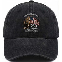 God Bless America 250 Years Of Blessings Washed Cotton Baseball Cap US 250th Anniversary Bald Eagle American Flag