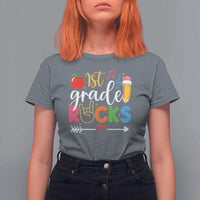 First Grade Rocks T Shirt For Women Back To School Pencil - Wonder Print Shop