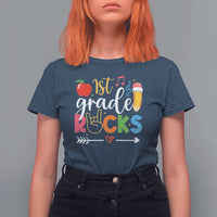 First Grade Rocks T Shirt For Women Back To School Pencil - Wonder Print Shop