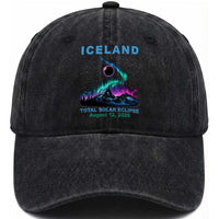 Iceland Total Solar Eclipse 2026 Washed Cotton Baseball Cap August 12 Eclipse Totality Chaser Aurora Northern Lights
