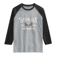 Sturgis South Dakota Est 1938 Motorcycle Biker Skull Raglan Shirt