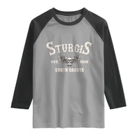 Sturgis South Dakota Est 1938 Motorcycle Biker Skull Raglan Shirt
