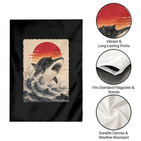 Black Cat Hunting Shark Ukiyo e Ocean Art Garden Flag Funny Japanese Style Graphic