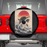 Black Cat Hunting Shark Ukiyo e Ocean Art Spare Tire Cover Funny Japanese Style Graphic