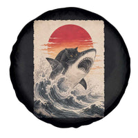 Black Cat Hunting Shark Ukiyo e Ocean Art Spare Tire Cover Funny Japanese Style Graphic