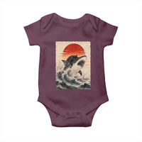 Black Cat Hunting Shark Ukiyo e Ocean Art Baby Onesie Funny Japanese Style Graphic