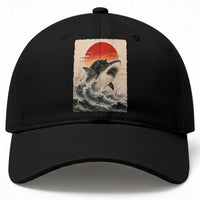 Black Cat Hunting Shark Ukiyo e Ocean Art Baseball Cap Funny Japanese Style Graphic