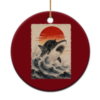Black Cat Hunting Shark Ukiyo e Ocean Art Ceramic Ornament Funny Japanese Style Graphic