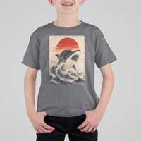 Black Cat Hunting Shark Ukiyo e Ocean Art T Shirt For Kid Funny Japanese Style Graphic
