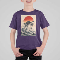 Black Cat Hunting Shark Ukiyo e Ocean Art T Shirt For Kid Funny Japanese Style Graphic