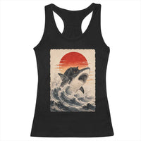 Black Cat Hunting Shark Ukiyo e Ocean Art Racerback Tank Top Funny Japanese Style Graphic