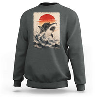 Black Cat Hunting Shark Ukiyo e Ocean Art Sweatshirt Funny Japanese Style Graphic