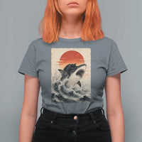 Black Cat Hunting Shark Ukiyo e Ocean Art T Shirt For Women Funny Japanese Style Graphic