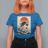 Black Cat Hunting Shark Ukiyo e Ocean Art T Shirt For Women Funny Japanese Style Graphic