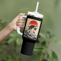 Black Cat Hunting Shark Ukiyo e Ocean Art Tumbler With Handle Funny Japanese Style Graphic