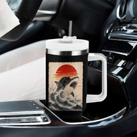 Black Cat Hunting Shark Ukiyo e Ocean Art Tumbler With Handle Funny Japanese Style Graphic