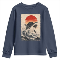 Black Cat Hunting Shark Ukiyo e Ocean Art Youth Sweatshirt Funny Japanese Style Graphic