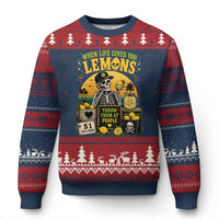 When Life Gives You Lemons Throw Them At People Ugly Christmas Sweater Skeleton Lemon Jokes