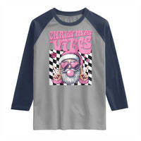 Funny Pink Santa Christmas Raglan Shirt Christmas Vibes Checkboard - Wonder Print Shop